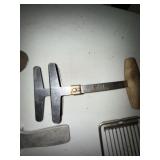 Vintage Kitchen Utensil Lot Wood Handle Knives Carving Tools Basket