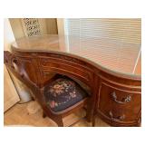 Vintage French Provincial Vanity Desk & Chair w Glass Top, 42in