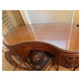 Vintage French Provincial Vanity Desk & Chair w Glass Top, 42in