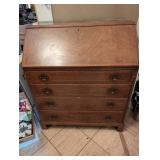 Antique Secretary Desk with Drop-Front, Interior Cubby & 6 Drawers