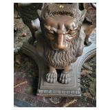 Beautifully Carved Wooden Dining Table with Winged Lion Base and Round Glass Top