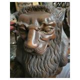Beautifully Carved Wooden Dining Table with Winged Lion Base and Round Glass Top