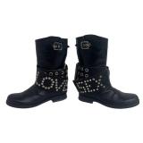 DB - Dolce & Gabbana Studded Buckle Boots - Size EU 36 1/2 / Black Dolce & Gabbana Leather Motorcycle Boots