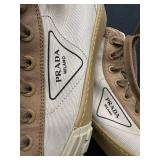 PRADA Milano High-Top Sneakers - Beige Canvas & Tan Leather, EU 39 1/2