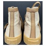 PRADA Milano High-Top Sneakers - Beige Canvas & Tan Leather, EU 39 1/2