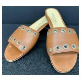 Marion Park Leather Sandals - Made in Italy, EU 39 1/2, Brown with Grommets