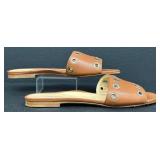 Marion Park Leather Sandals - Made in Italy, EU 39 1/2, Brown with Grommets