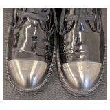 Chanel Black Patent Leather Steel Toe Ankle Boots Size 7.5