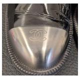 Chanel Black Patent Leather Steel Toe Ankle Boots Size 7.5