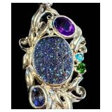 Sterling Silver Druzy Gemstone Pendant With Multi-Stone Accents