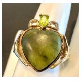 Sterling Silver Peridot and Jade Ring Size 9