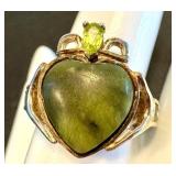 Sterling Silver Peridot and Jade Ring Size 9