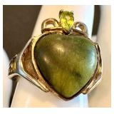 Sterling Silver Peridot and Jade Ring Size 9