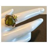 Sterling Silver Peridot and Jade Ring Size 9