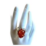 Sterling Silver Amber Ring Size 9 With Large Oval Stone