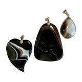 Polished Black and White Banded Agate Pendants (Lot of 3)