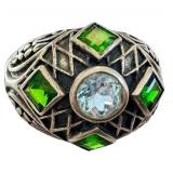 Ornate Green and Clear Stone Domed Statement Ring