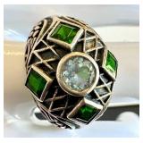 Ornate Green and Clear Stone Domed Statement Ring