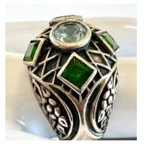 Ornate Green and Clear Stone Domed Statement Ring
