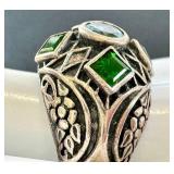 Ornate Green and Clear Stone Domed Statement Ring