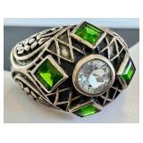Ornate Green and Clear Stone Domed Statement Ring