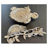 JJ Iguana & Frog Brooch, Turtle Brooch (Lot of 2)