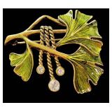 Joan Rivers Ginkgo & Metropolitan Museum of Art Peacock Feather Brooches (Lot of 2)