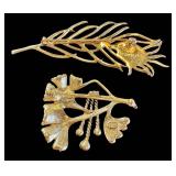 Joan Rivers Ginkgo & Metropolitan Museum of Art Peacock Feather Brooches (Lot of 2)