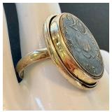 1971 India 20 Paise Lotus Coin Ring in Sterling Silver