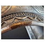 Vintage Large Tribal Design Cuff Bracelet - Silver Over Copper