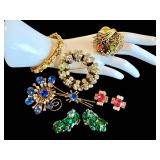 Vintage Costume Jewelry Bracelet, Earrings & Brooches (Lot of 6)