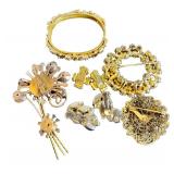 Vintage Costume Jewelry Bracelet, Earrings & Brooches (Lot of 6)