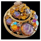 Vintage 1960s D&E Juliana Easter Egg Cabochon Rhinestone Brooch