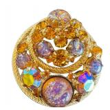 Vintage 1960s D&E Juliana Easter Egg Cabochon Rhinestone Brooch