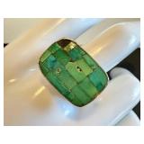 Sterling Silver Turquoise Mosaic Ring Size 11.75