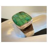 Sterling Silver Turquoise Mosaic Ring Size 11.75
