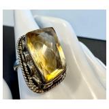 Citrine Sterling Silver Ring Size 8.75