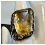 Citrine Sterling Silver Ring Size 8.75