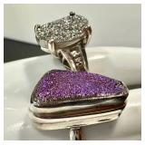 Sterling Silver Druzy Ring Duo Size 8 & 8.75 (Lot of 2)