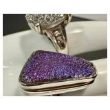 Sterling Silver Druzy Ring Duo Size 8 & 8.75 (Lot of 2)