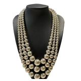 Vintage Italian Triple Strand Sterling Silver Beaded Necklace 130g