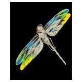 Vintage Sterling Silver Enamel Dragonfly Brooch Pin