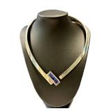 Vintage Mexican Sterling Silver Collar Necklace Sodalite Clasp