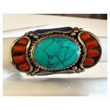 Bohemian Tibetan Sterling Ring Turquoise Coral Lapis Size 7