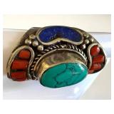 Bohemian Tibetan Sterling Ring Turquoise Coral Lapis Size 7