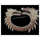 Chinese Dragon Brooch Pin Dual-Head Rhinestone