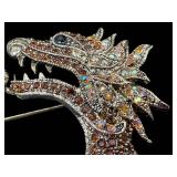 Chinese Dragon Brooch Pin Dual-Head Rhinestone