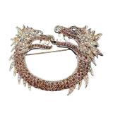 Chinese Dragon Brooch Pin Dual-Head Rhinestone