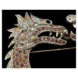 Chinese Dragon Brooch Pin Dual-Head Rhinestone