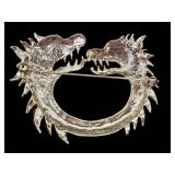 Chinese Dragon Brooch Pin Dual-Head Rhinestone